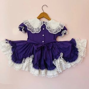 Vintage Lid’l Dolly’s Toddler Circle Purple White Lace lil little Pageant Dress
